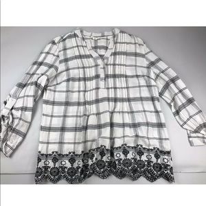 Style & Co White Gauze Eyelet Trim Knit Blouse XL